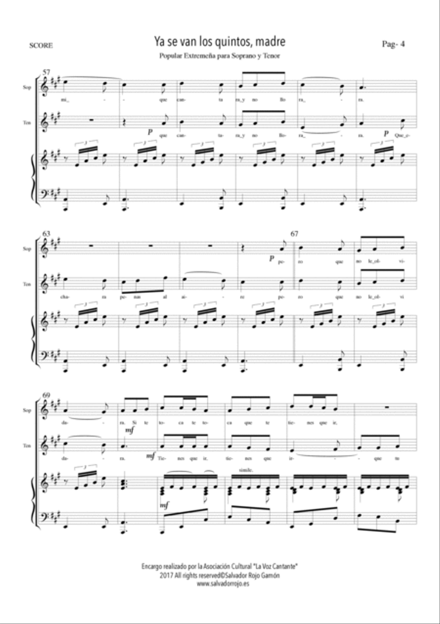 Ya se van los quintos, madre Tenor Voice scores gallery preview page 6