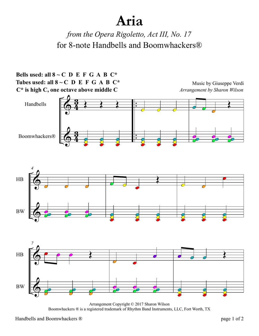 Aria for 8-note Bells and Boomwhackers® (with Color Coded Notes) Handbell Choir scores gallery preview page 4