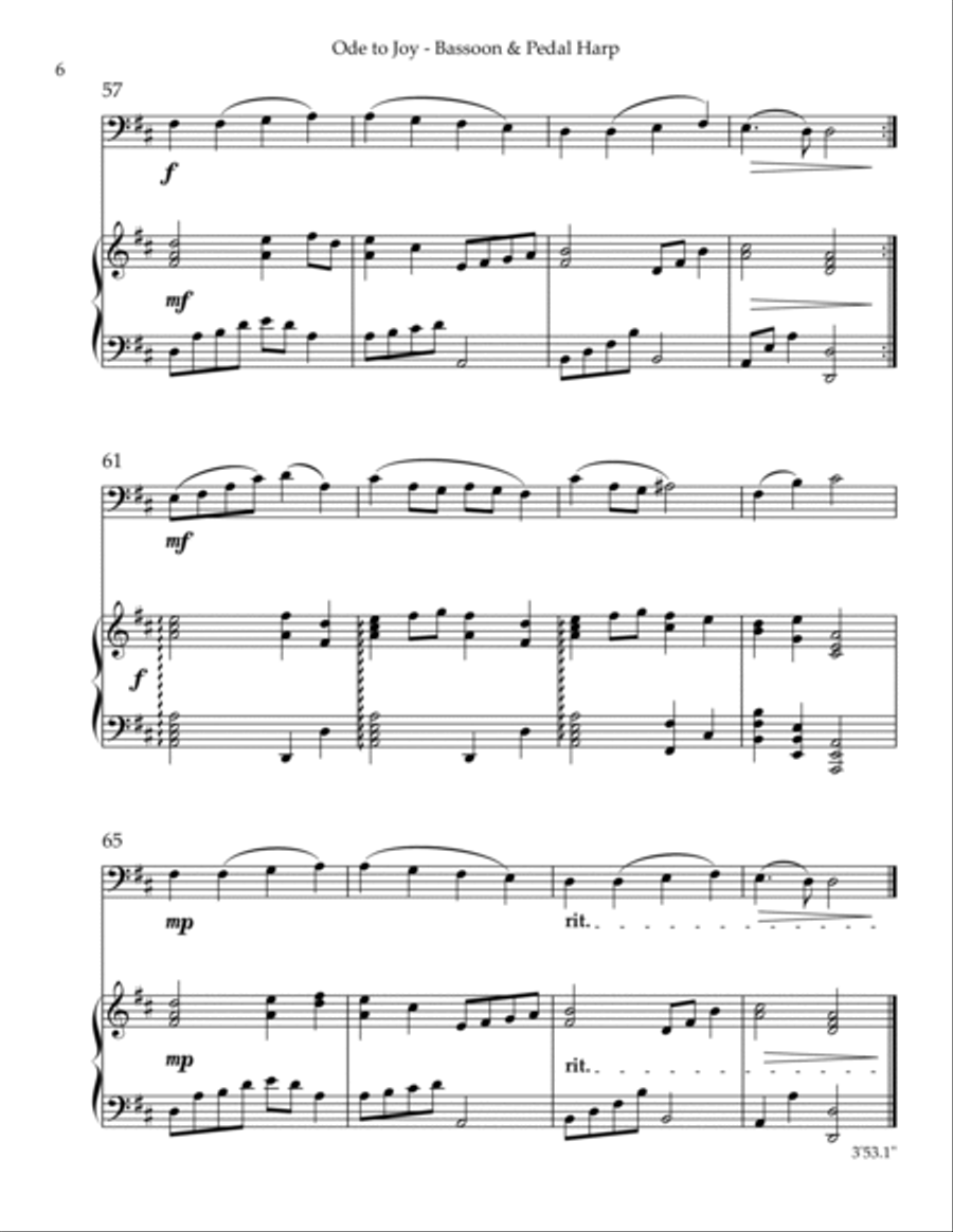 Ode to Joy, Duet for Bassoon & Pedal Harp Bassoon scores gallery preview page 6
