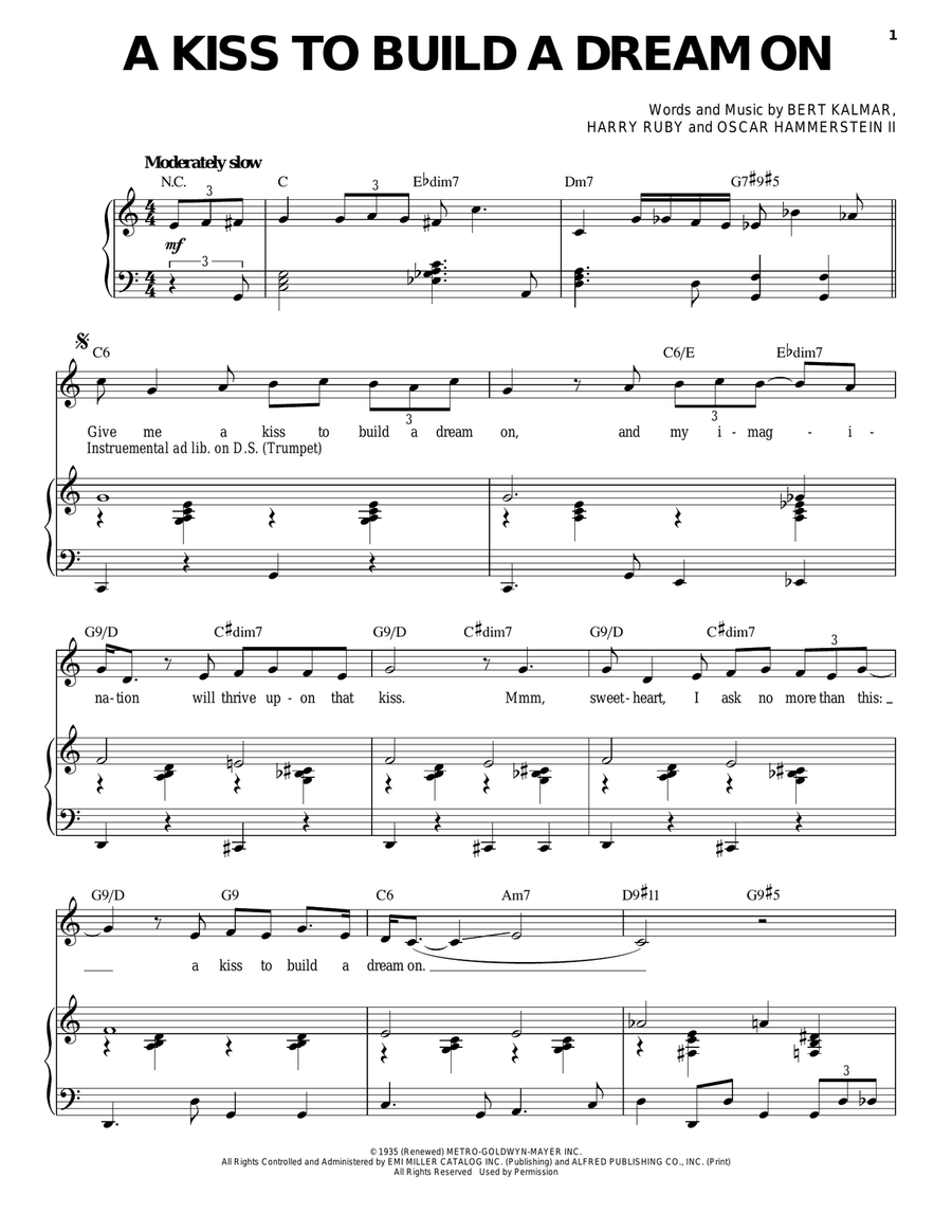 A Kiss To Build A Dream On Piano, Vocal scores gallery preview page 1