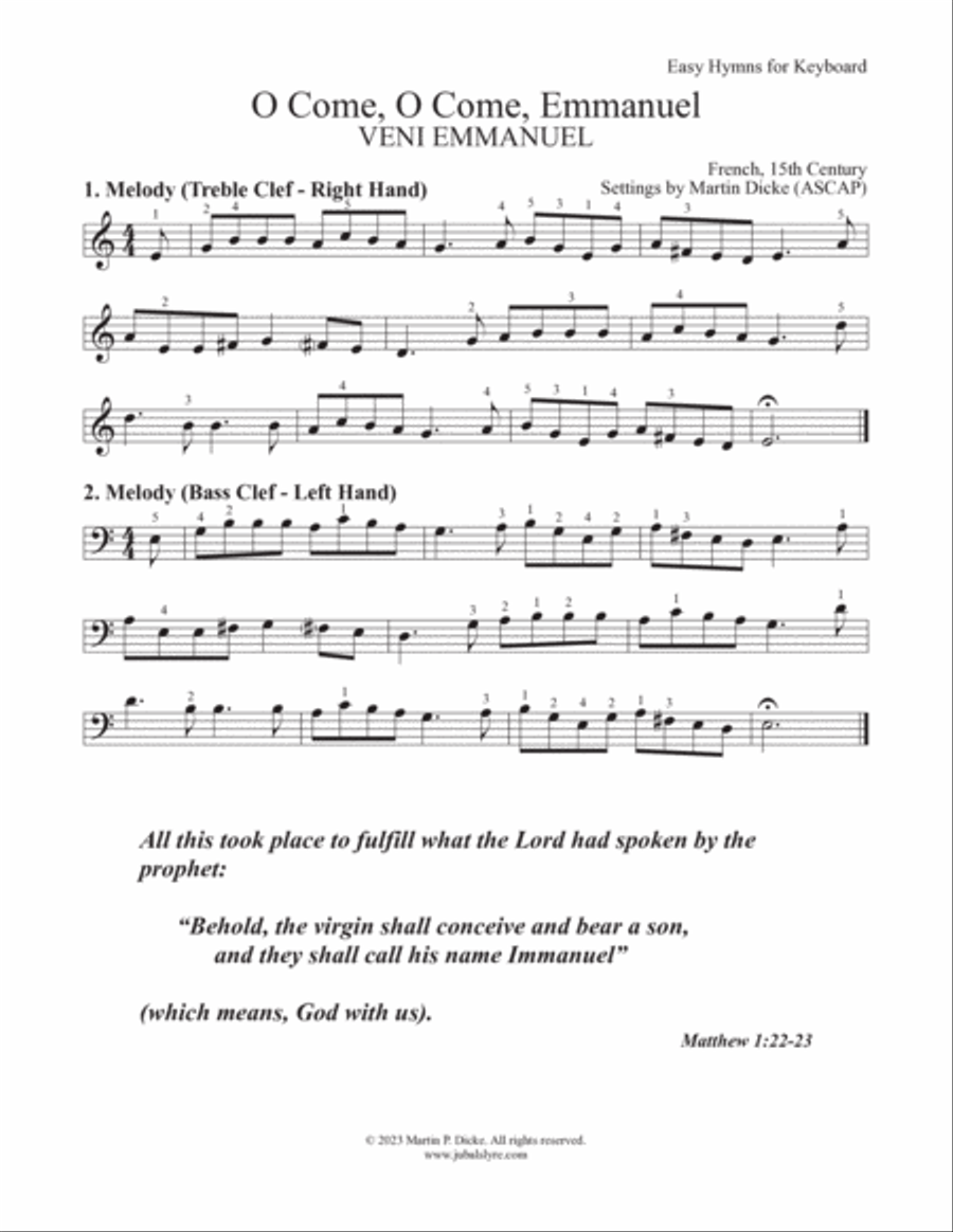 O Come, O Come, Emmanuel (Easy Hymns for Keyboard) Easy Piano scores gallery preview page 3