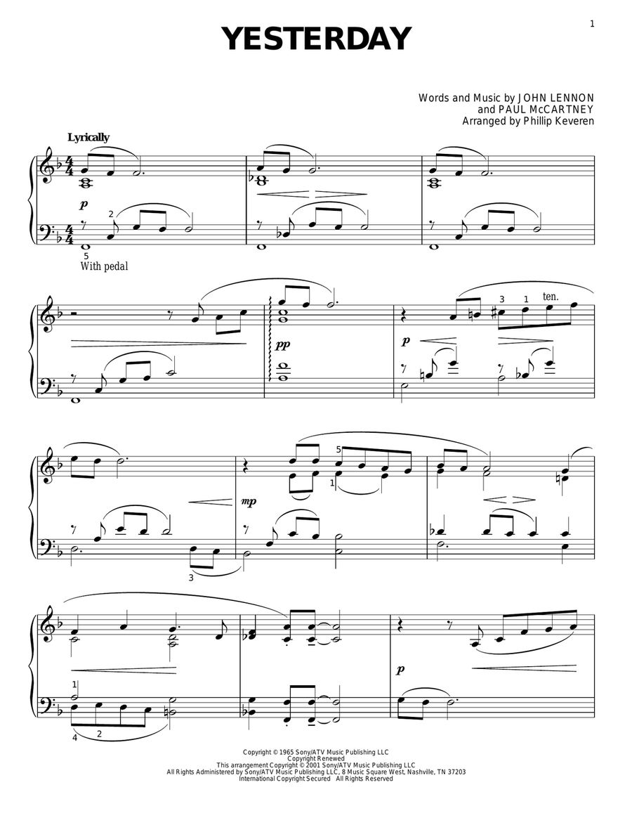 Yesterday (arr. Phillip Keveren) Piano Solo scores gallery preview page 1
