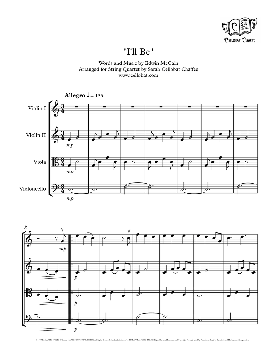I'll Be String Quartet scores gallery preview page 1
