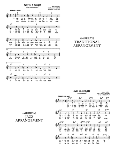 Away In A Manger - Lead sheet arranged in traditional and jazz style (key of E)