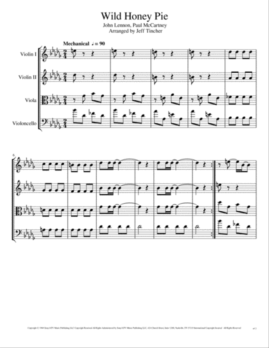 Wild Honey Pie String Quartet scores gallery preview page 2