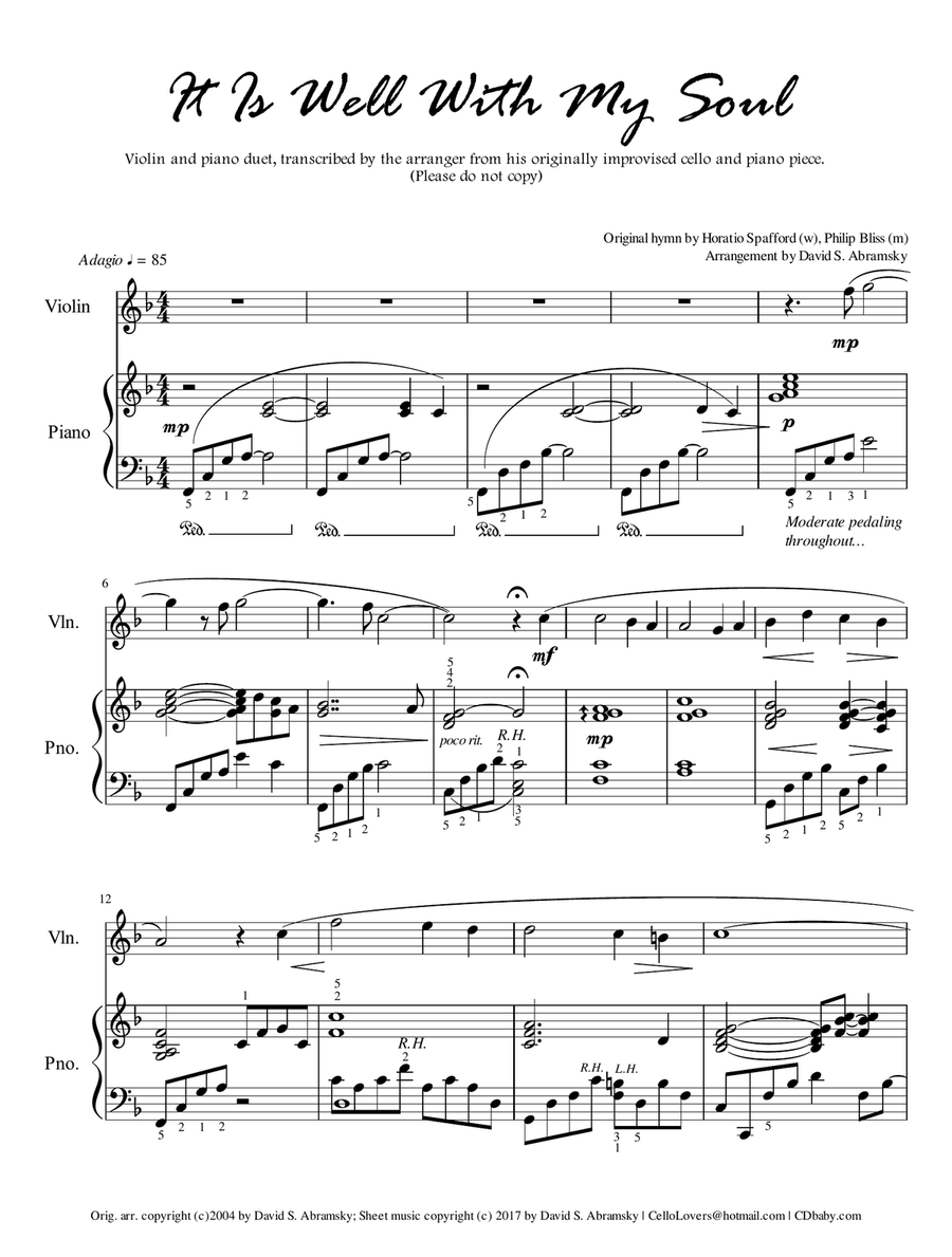 It Is Well With My Soul (arr. for violin and piano) Violin Solo scores gallery preview page 1