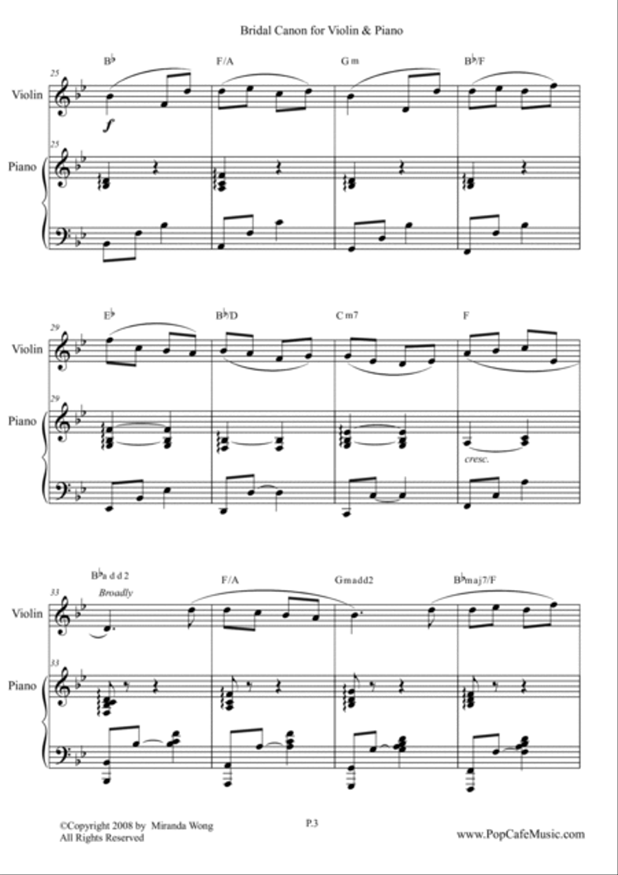 Bridal Canon in Bb - Violin & Piano Violin scores gallery preview page 3
