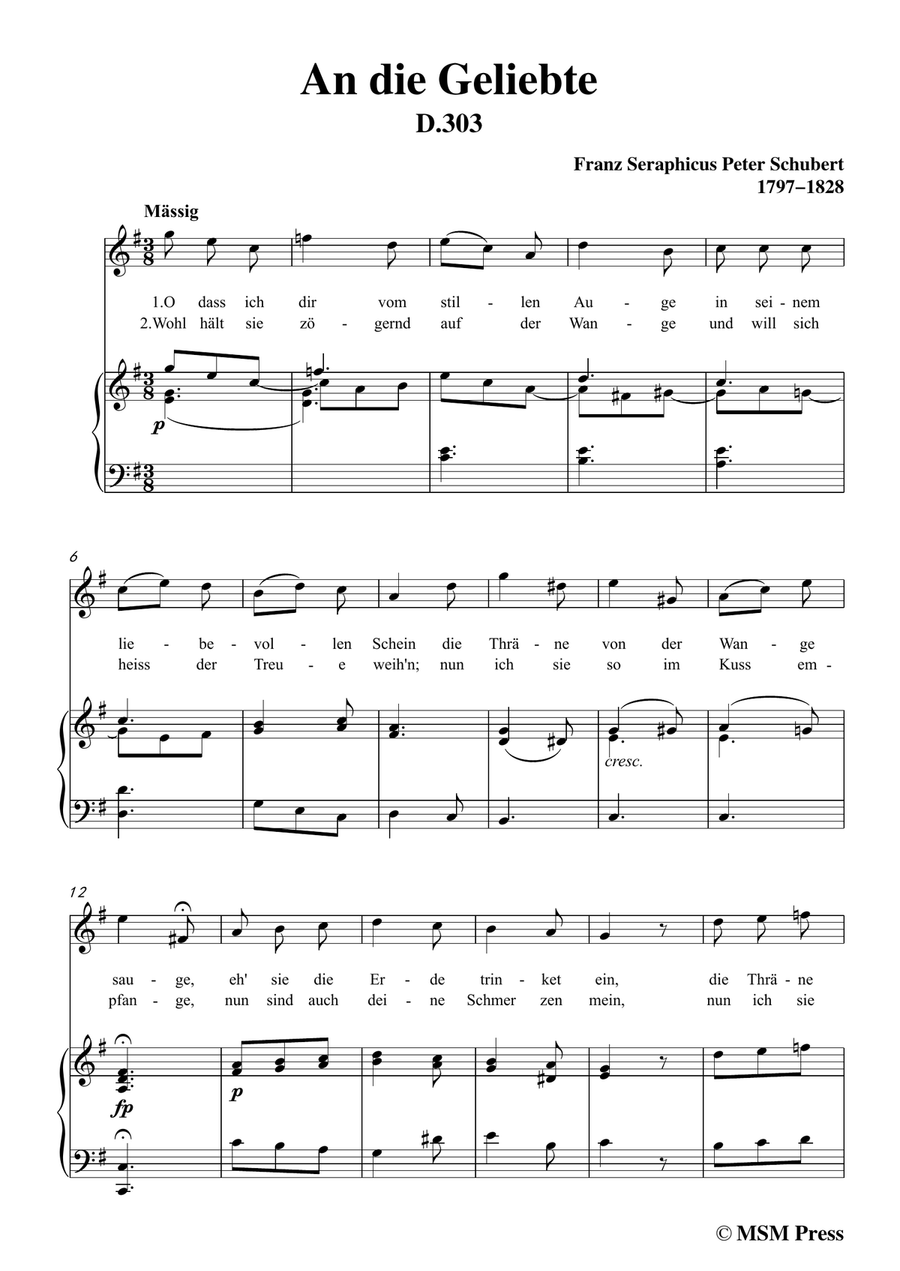 Schubert-An die Geliebte,in G Major,for Voice&Piano Piano, Vocal scores gallery preview page 3