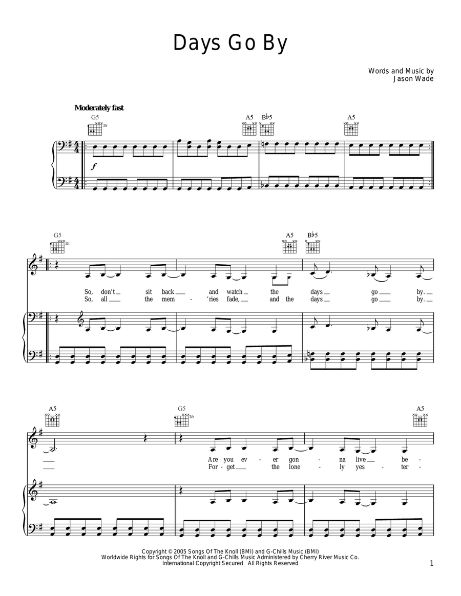 Days Go By Piano, Vocal, Guitar scores gallery preview page 1