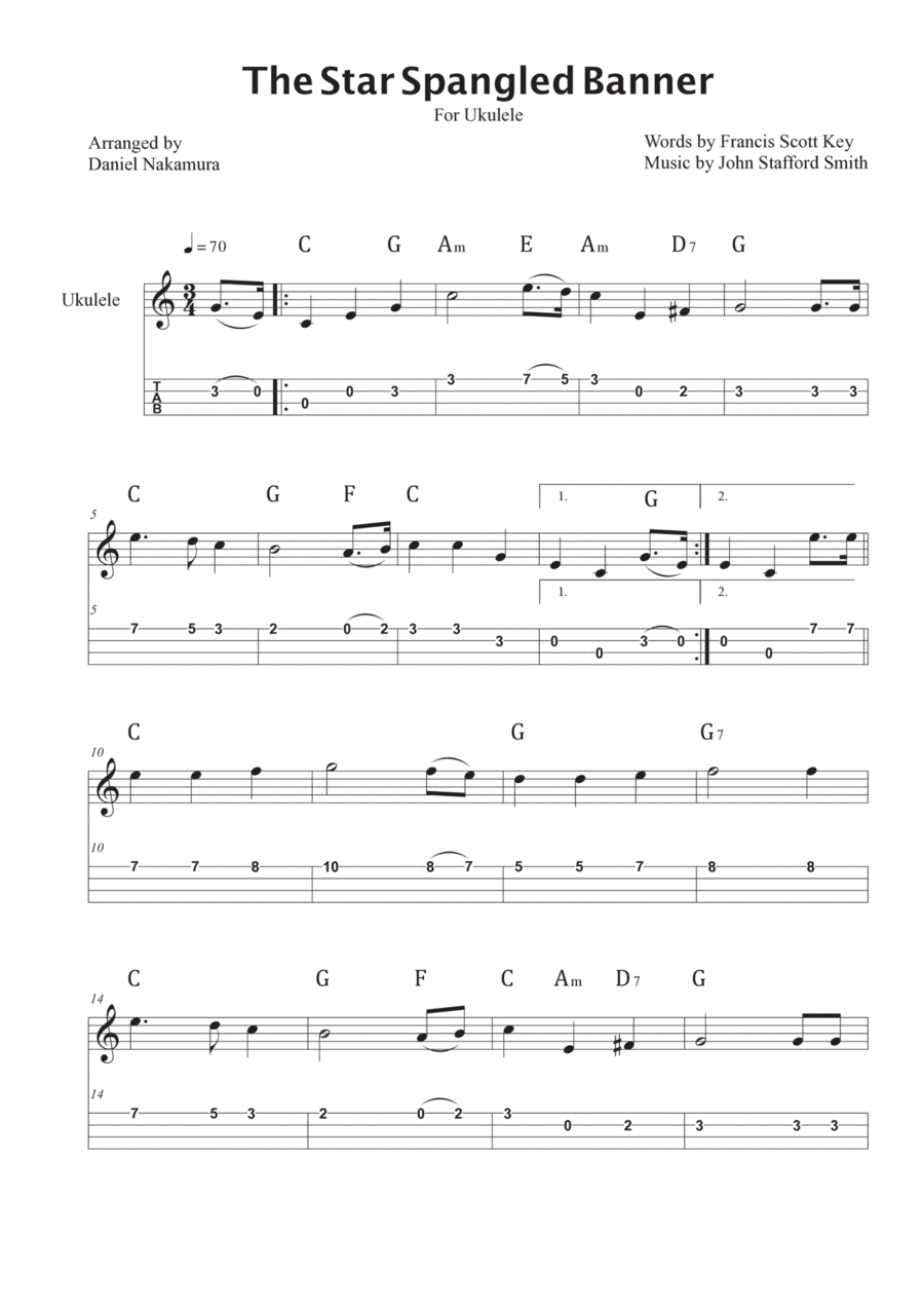 The Star Spangled Banner (For Ukulele with TAB) Ukulele scores gallery preview page 1