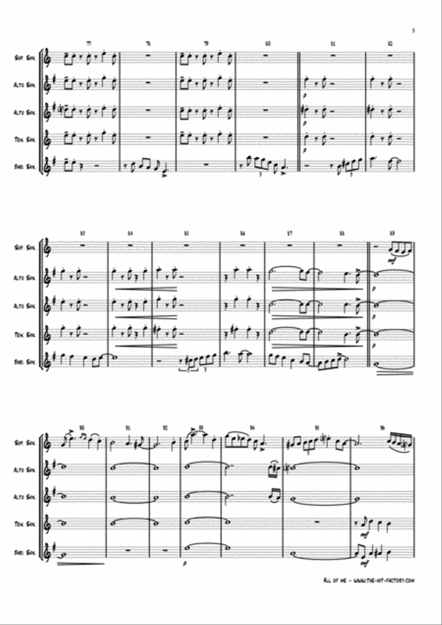 All Of Me Saxophone Quintet scores gallery preview page 5