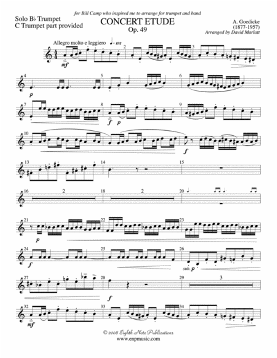 Concert Etude, Op. 49 (Solo Trumpet and Concert Band): Solo B-flat Trumpet Concert Band scores gallery preview page 1