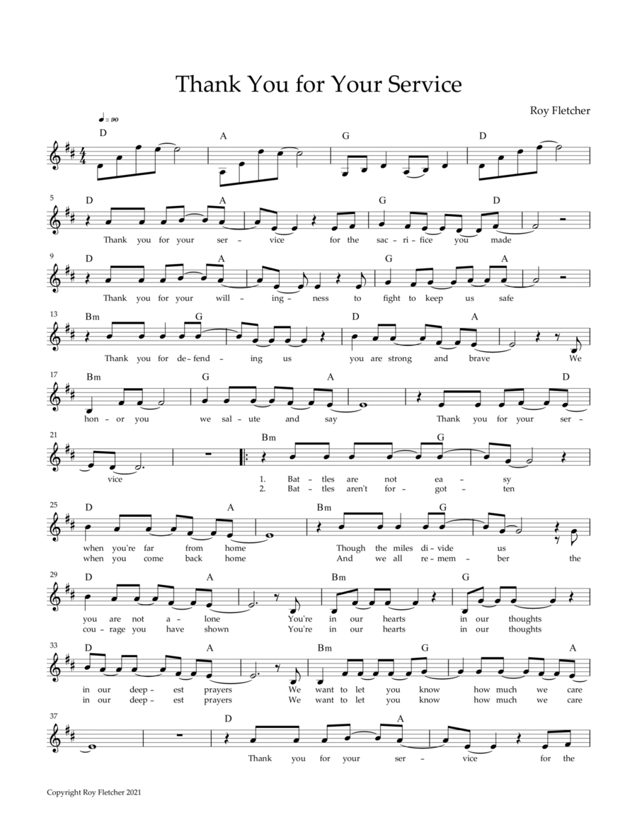 Thank You for Your Service Guitar scores gallery preview page 1