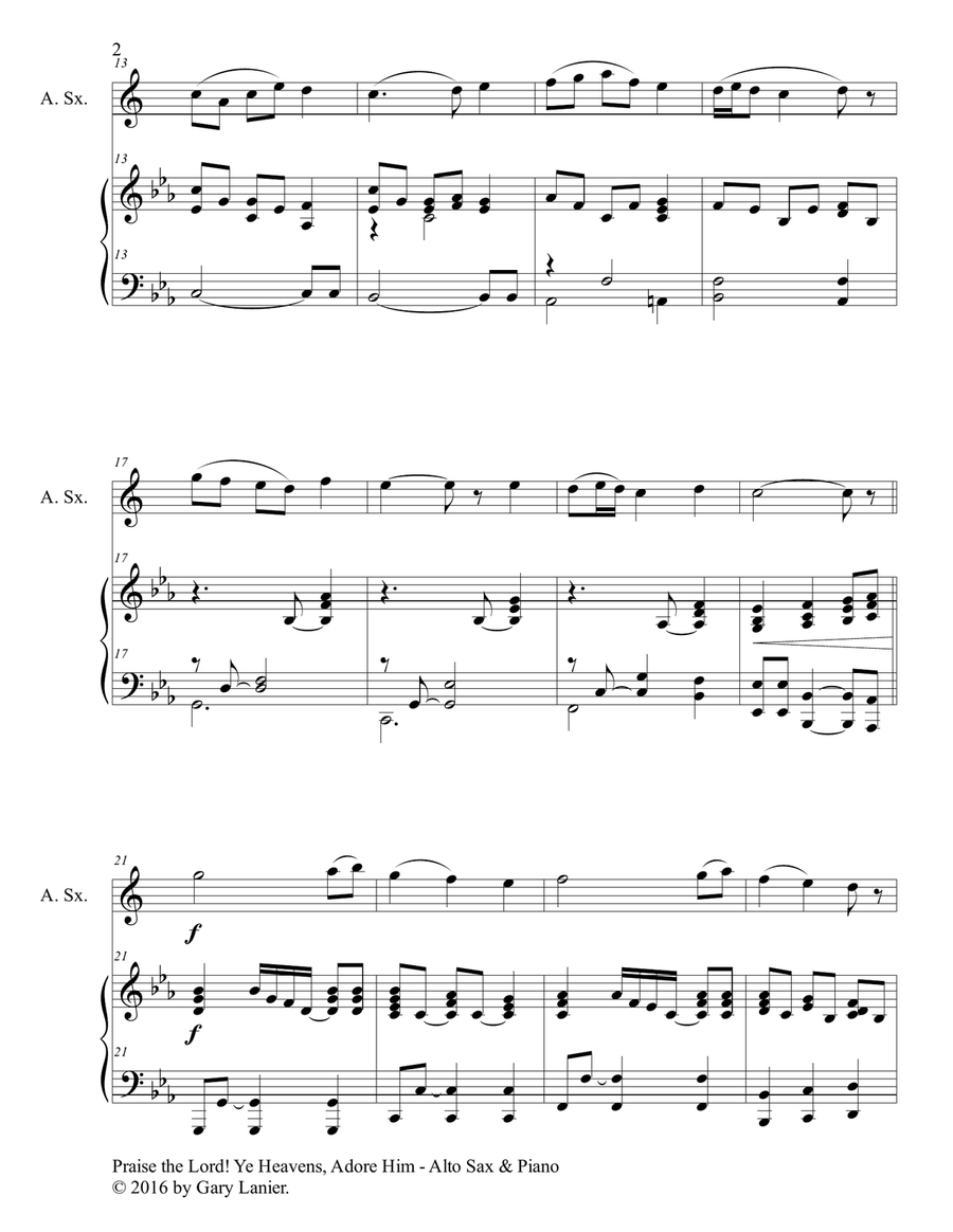 PRAISE THE LORD! YE HEAVENS, ADORE HIM (Duet – Alto Sax & Piano with Score/Part) Woodwind Duet scores gallery preview page 3