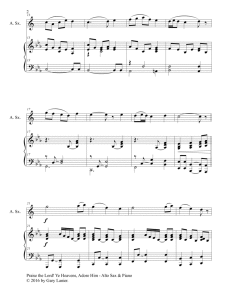 PRAISE THE LORD! YE HEAVENS, ADORE HIM (Duet – Alto Sax & Piano with Score/Part) image number null