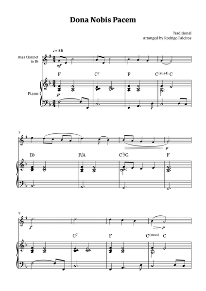 Dona Nobis Pacem - for bass clarinet (with piano accompaniment with chords) image number null