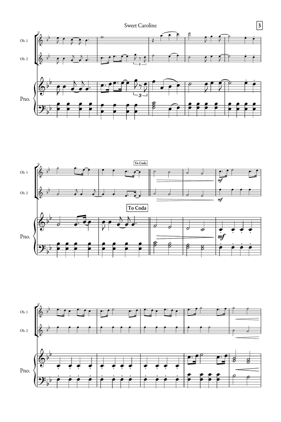 Sweet Caroline Woodwind Duet scores gallery preview page 3