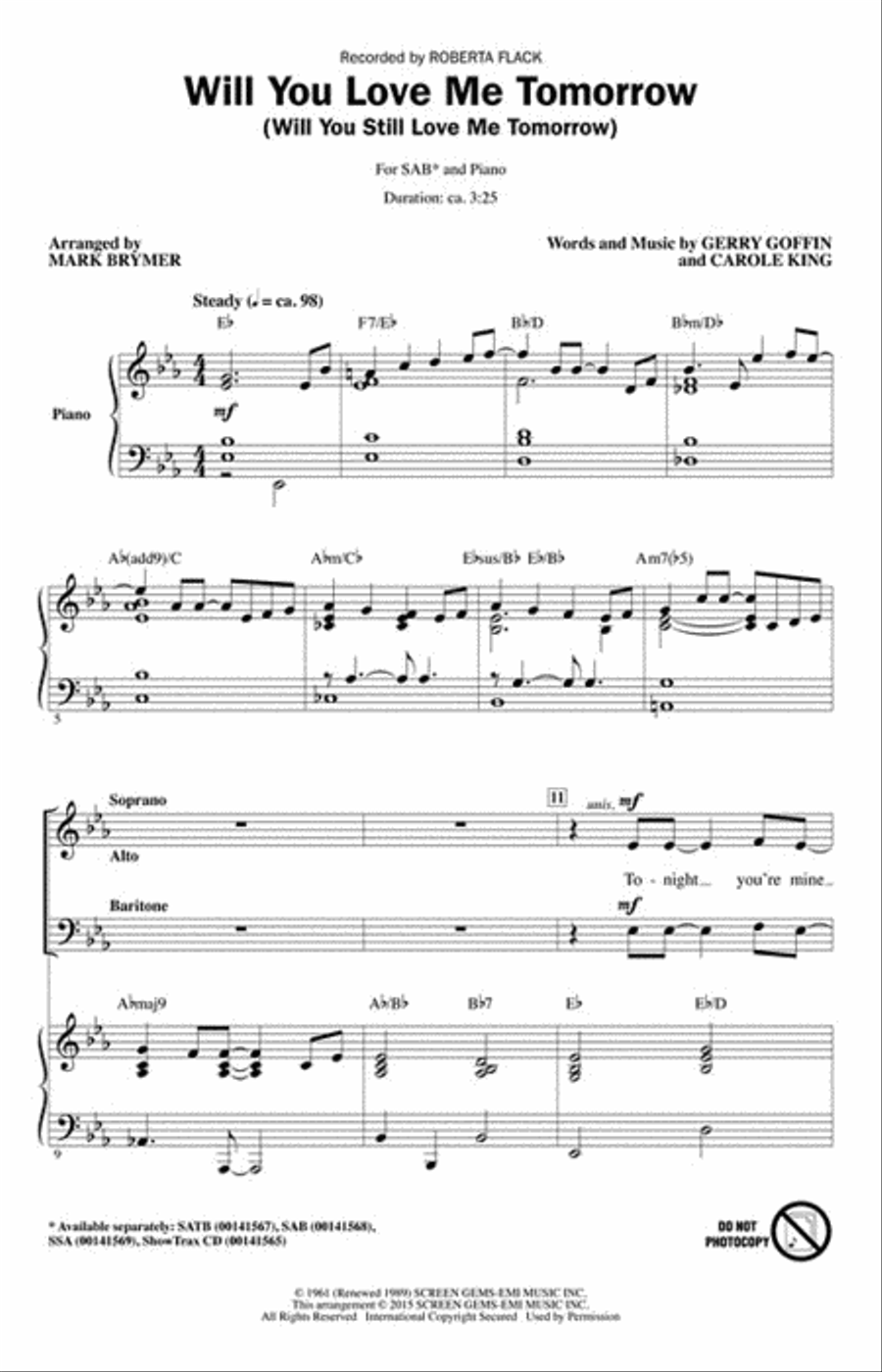 Will You Love Me Tomorrow (Will You Still Love Me Tomorrow) 3-Part scores gallery preview page 2