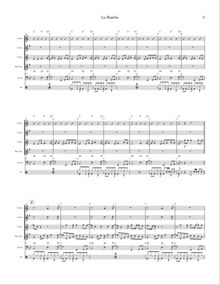 La Bamba Saxophone Quartet scores gallery preview page 5