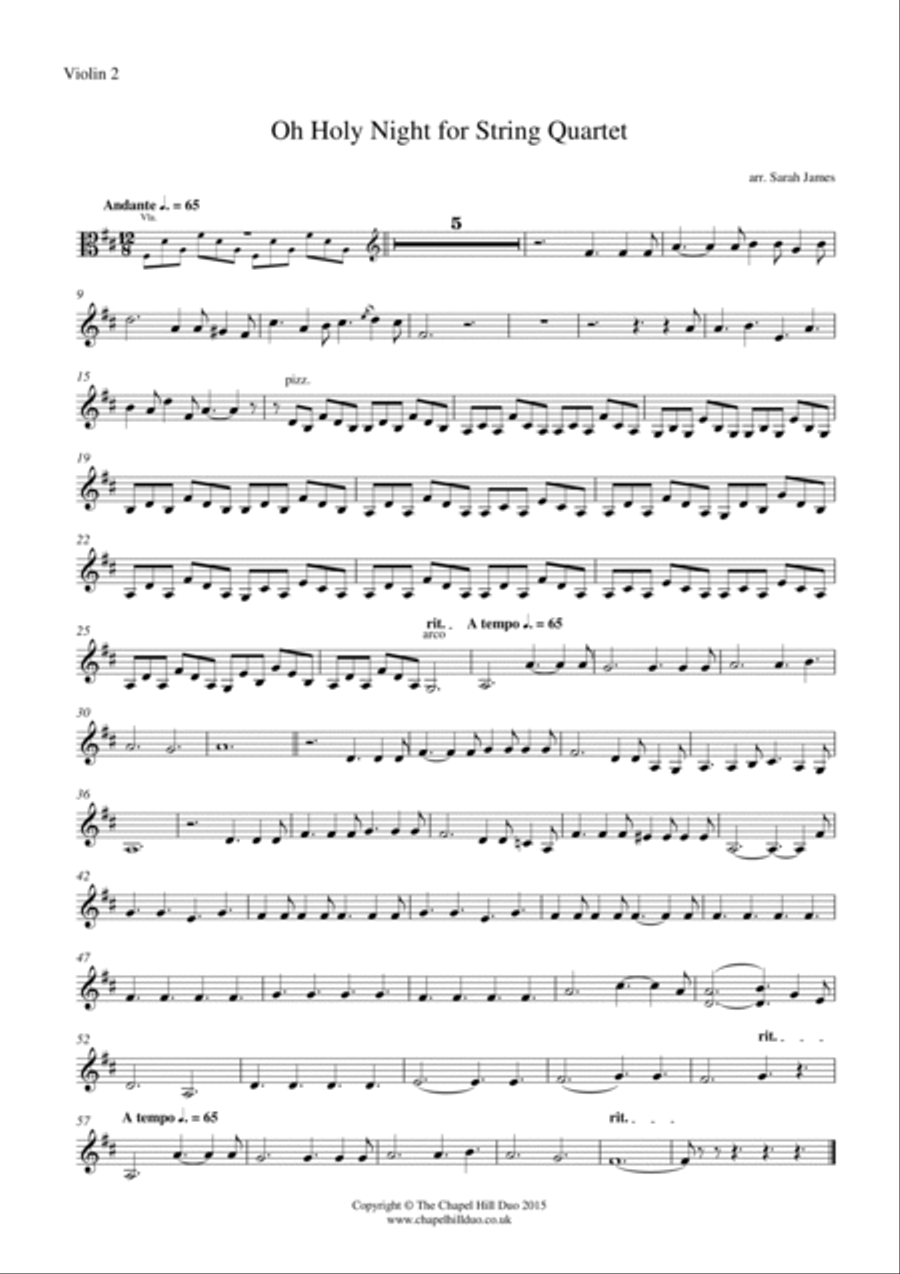 O Holy Night for String Quartet - Full Length arrangement by the Chapel Hill Duo String Quartet scores gallery preview page 3