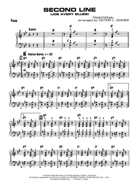 Second Line (Joe Avery Blues): Piano Accompaniment