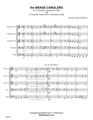Book cover for THE BRASS CAROLERS medley - BRASS QUINTET (or 3 Trumpets, Trombone & Tuba)