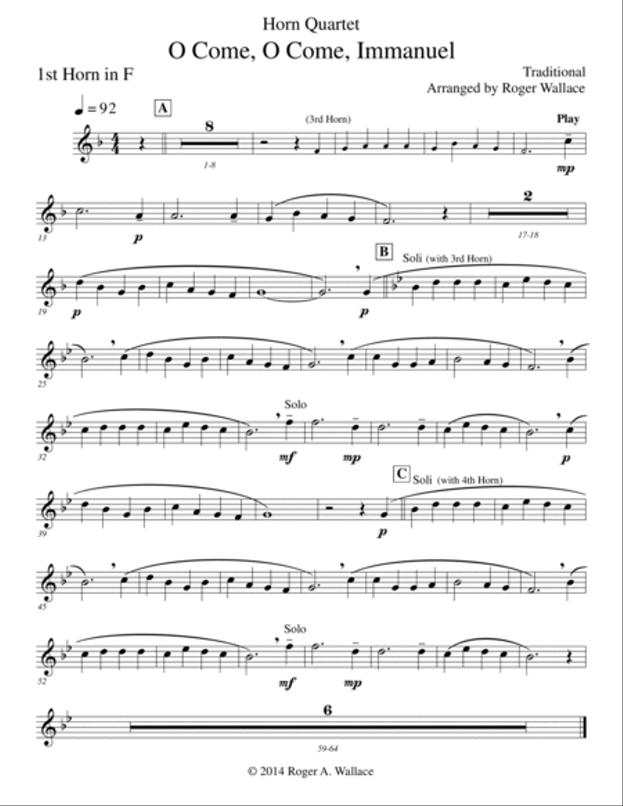 O Come, O Come, Immanuel (Emmanuel) - Horn Quartet Brass Quartet scores gallery preview page 4