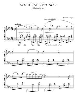 Nocturne Op. 9 No. 2 by Chopin (original with note names) Grade 6