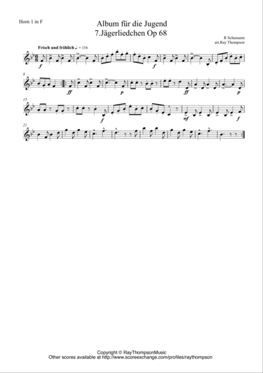 Schumann: Album für die Jugend (Album for the Young) Op 68 No. 7.Jägerliedchen - horn duet Brass Duet scores gallery preview page 2