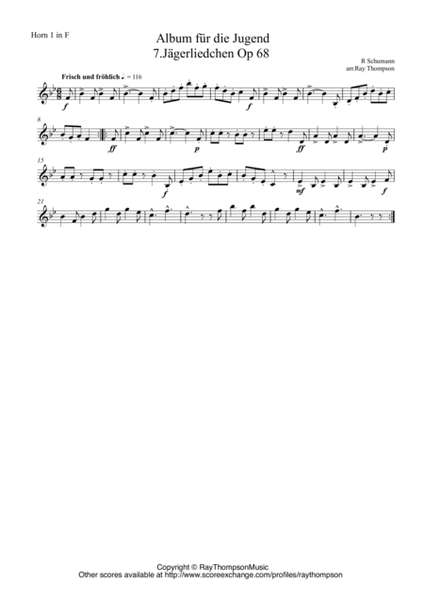 Schumann: Album für die Jugend (Album for the Young) Op 68 No. 7.Jägerliedchen - horn duet