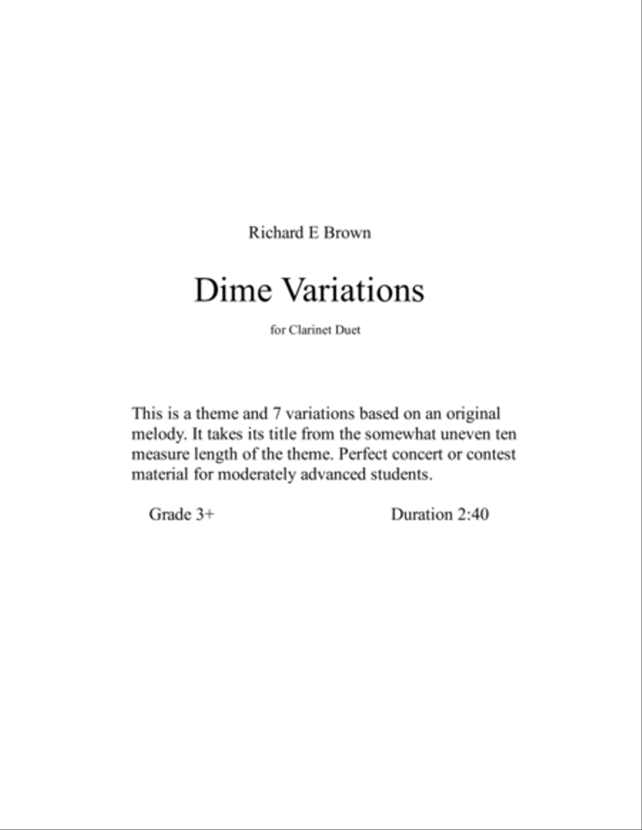 Dime Variations - Clarinet Duet Clarinet Duet scores gallery preview page 2