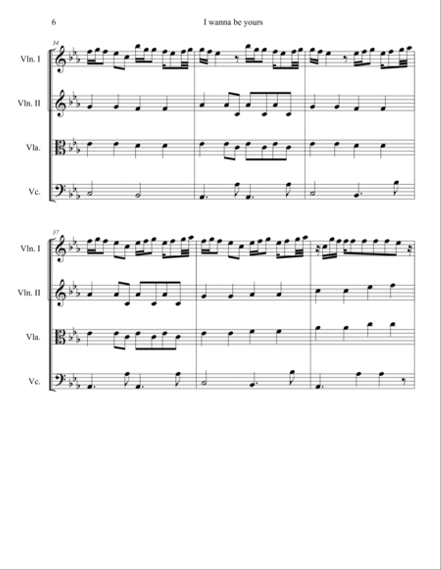 I Wanna Be Yours String Quartet scores gallery preview page 6