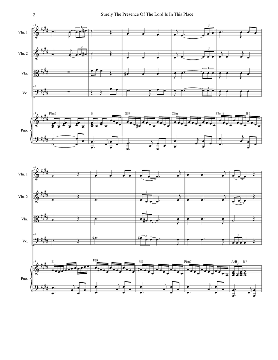 Surely The Presence Of The Lord Is In This Place String Quartet scores gallery preview page 2