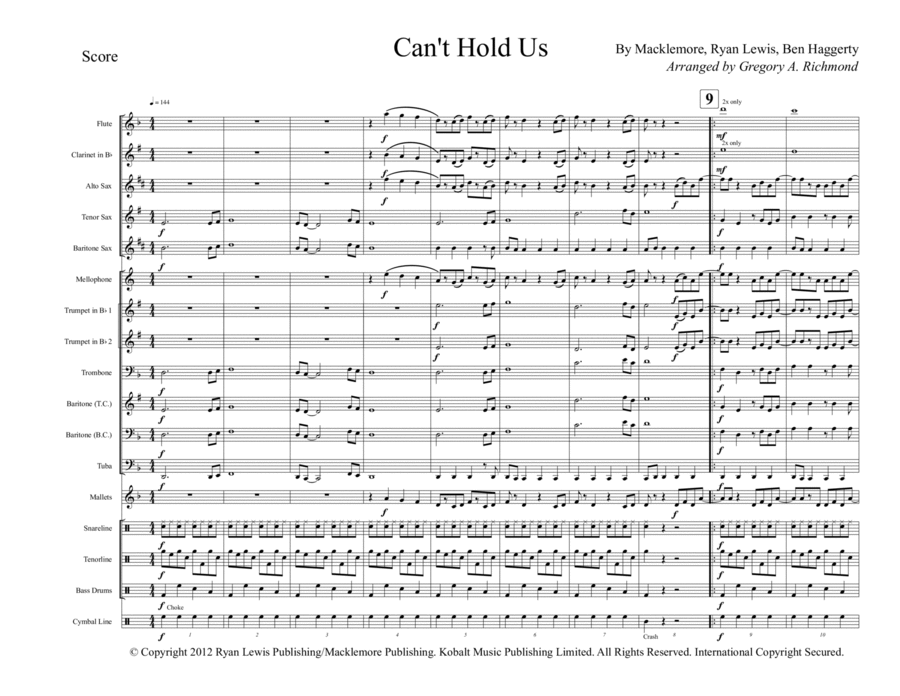 Can't Hold Us Marching Band scores gallery preview page 1