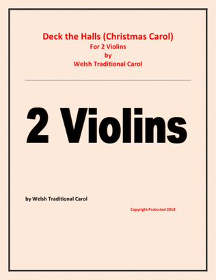 Book cover for Deck the Halls - Welsh Traditional - Chamber music - 2 Violins Easy level