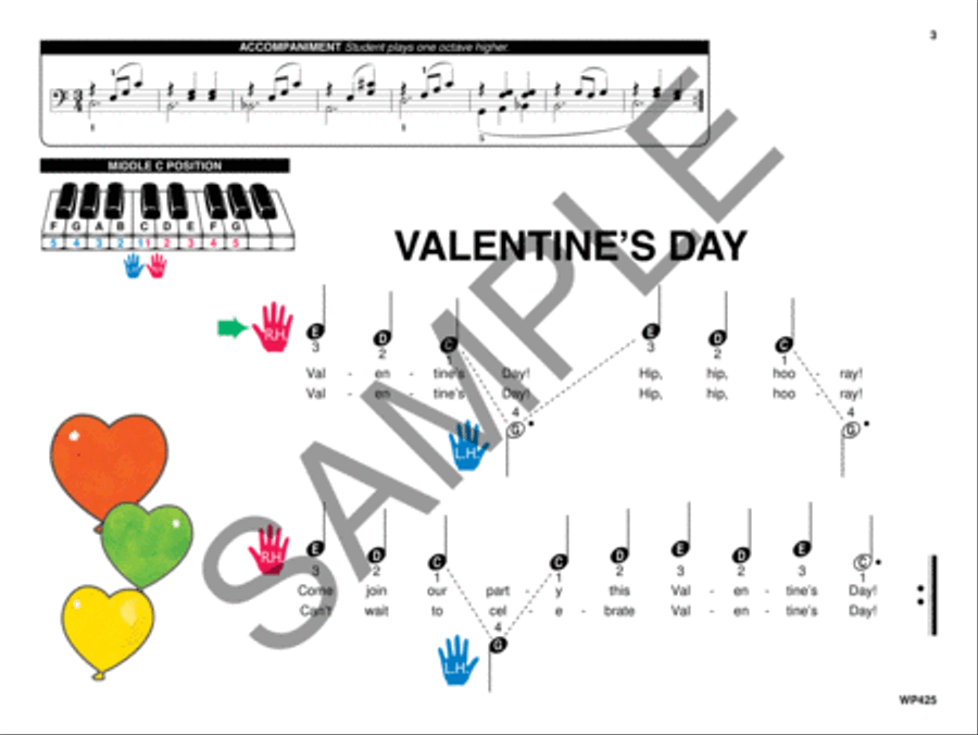 Pre-Reading: Valentine's Party Piano Method scores gallery preview page 3