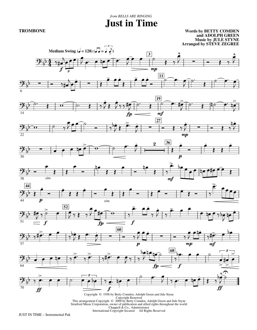 Just In Time (from Bells Are Ringing) (arr. Steve Zegree) - Trombone