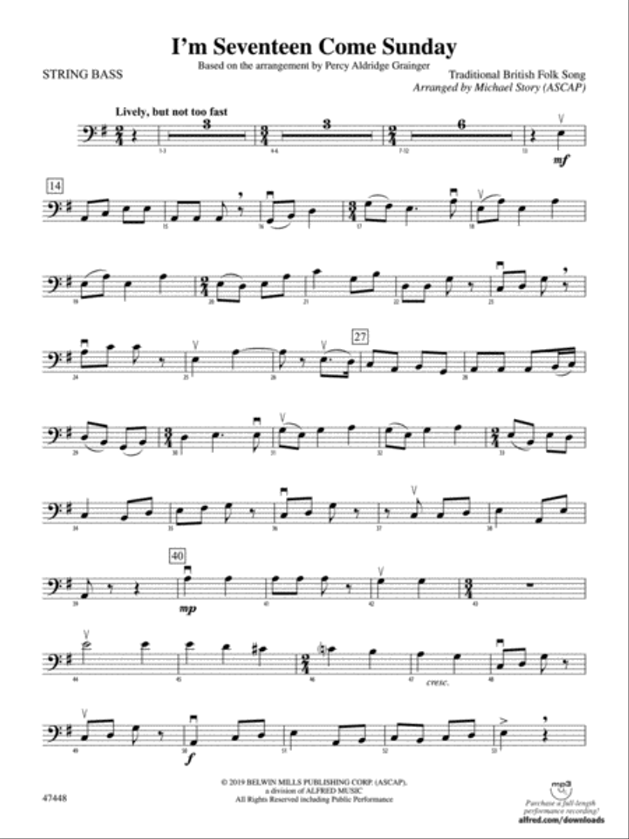 I'm Seventeen Come Sunday: String Bass Full Orchestra scores gallery preview page 1