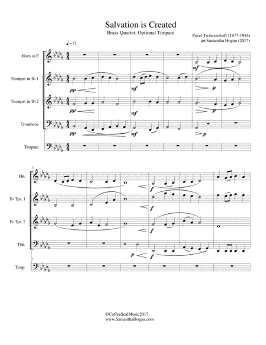 Salvation is Created for Brass Quartet Brass Quartet scores gallery preview page 2