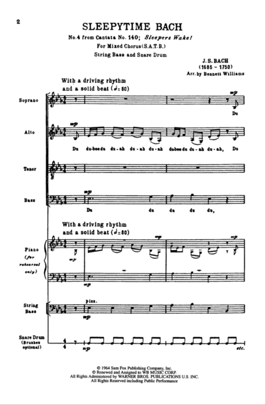 Sleepytime Bach (Sleepers Wake, Cantata 140) Choir scores gallery preview page 1