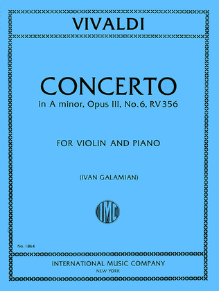 Book cover for Concerto in A minor, RV 356 (Op. 3, No. 6)