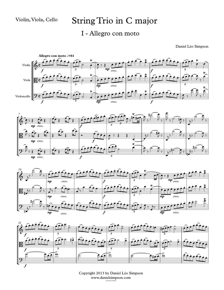 String Trio in C Major Violin Viola Cello 1st Mvt. String