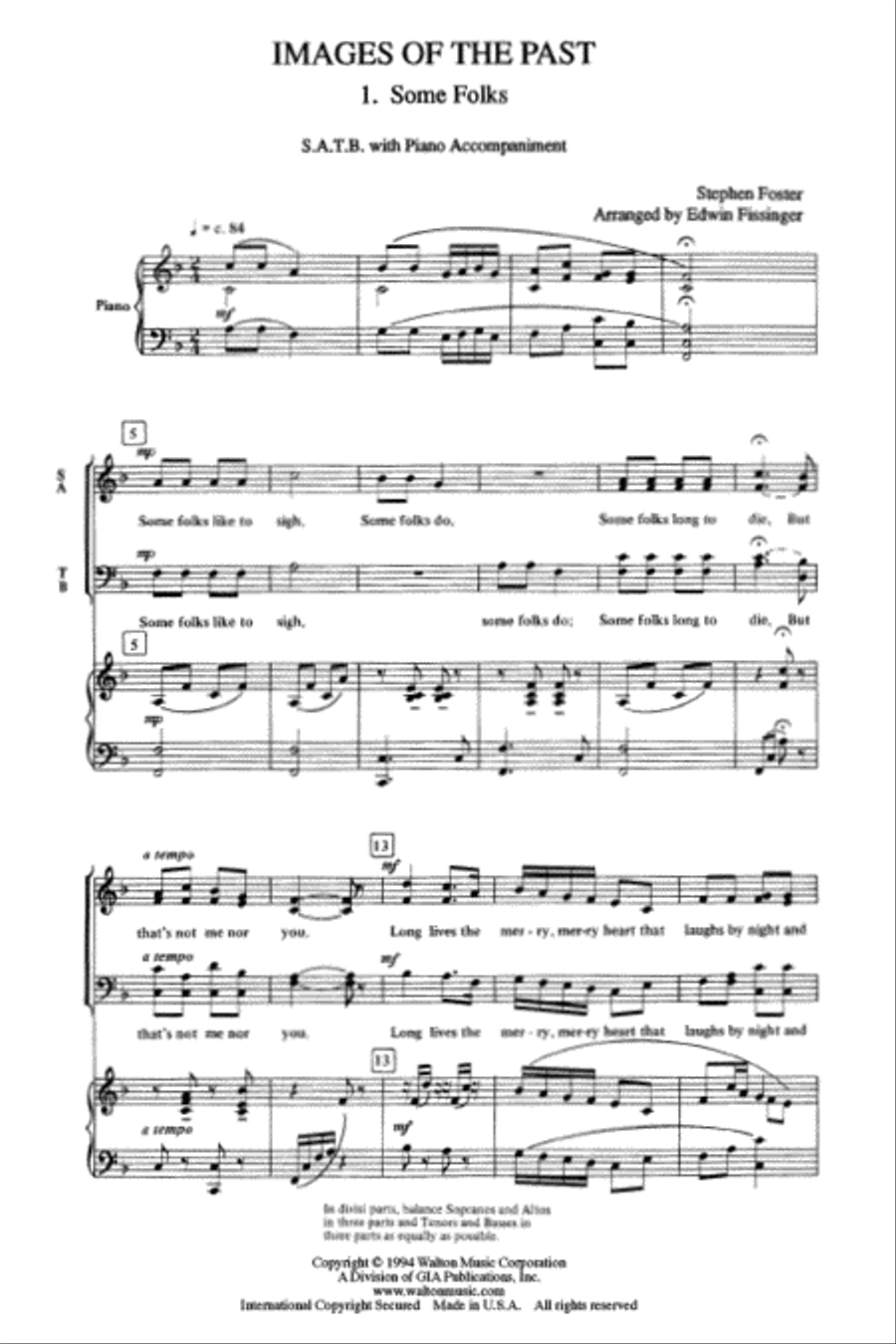 Images of the Past (Some Folks, Go 'Way from My Window, Nelly Bly, Black Is the Color of My True Love's Hair, Skip to My Lou) 4-Part scores gallery preview page 2
