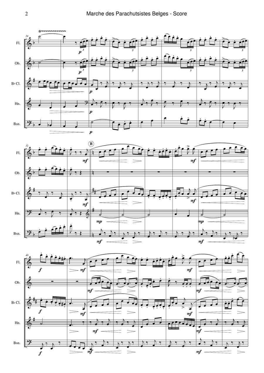 March Of The Belgian Paratroops (marche Des Parachutistes Belges) Woodwind Quintet scores gallery preview page 2