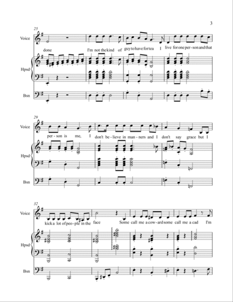 The Wretch - novelty song for voice, harpsichord, optional bassoon Small Ensemble scores gallery preview page 3