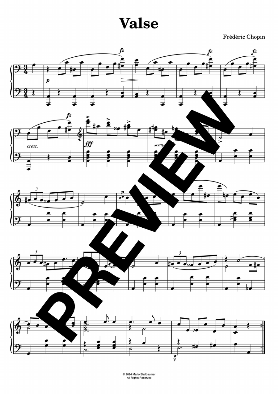 Waltz in A minor (New Chopin Waltz discovered in 2024) Piano Solo scores gallery preview page 1