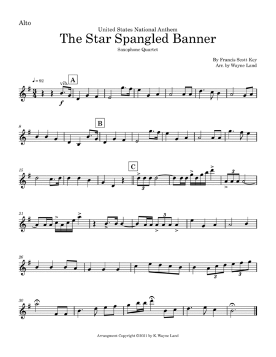 The Star Spangled Banner (Saxophone Quartet) Saxophone Quartet scores gallery preview page 5