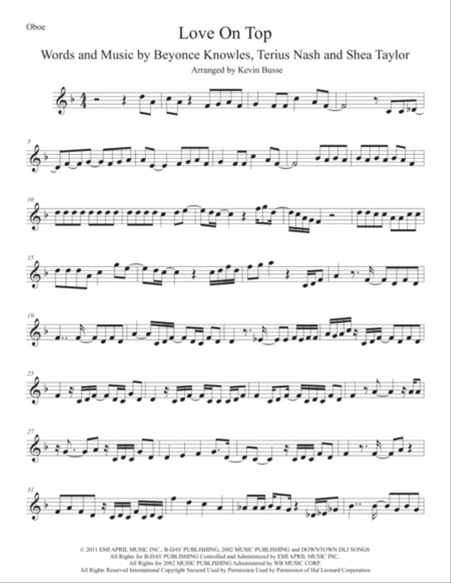 Love On Top Oboe Solo scores gallery preview page 1