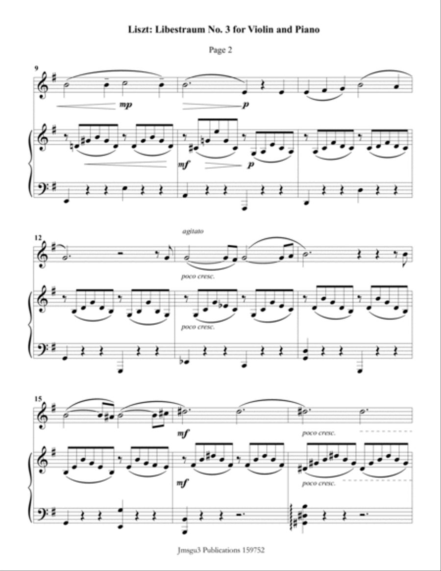 Liszt: Liebestraum No. 3 for Violin & Piano Violin Solo scores gallery preview page 2