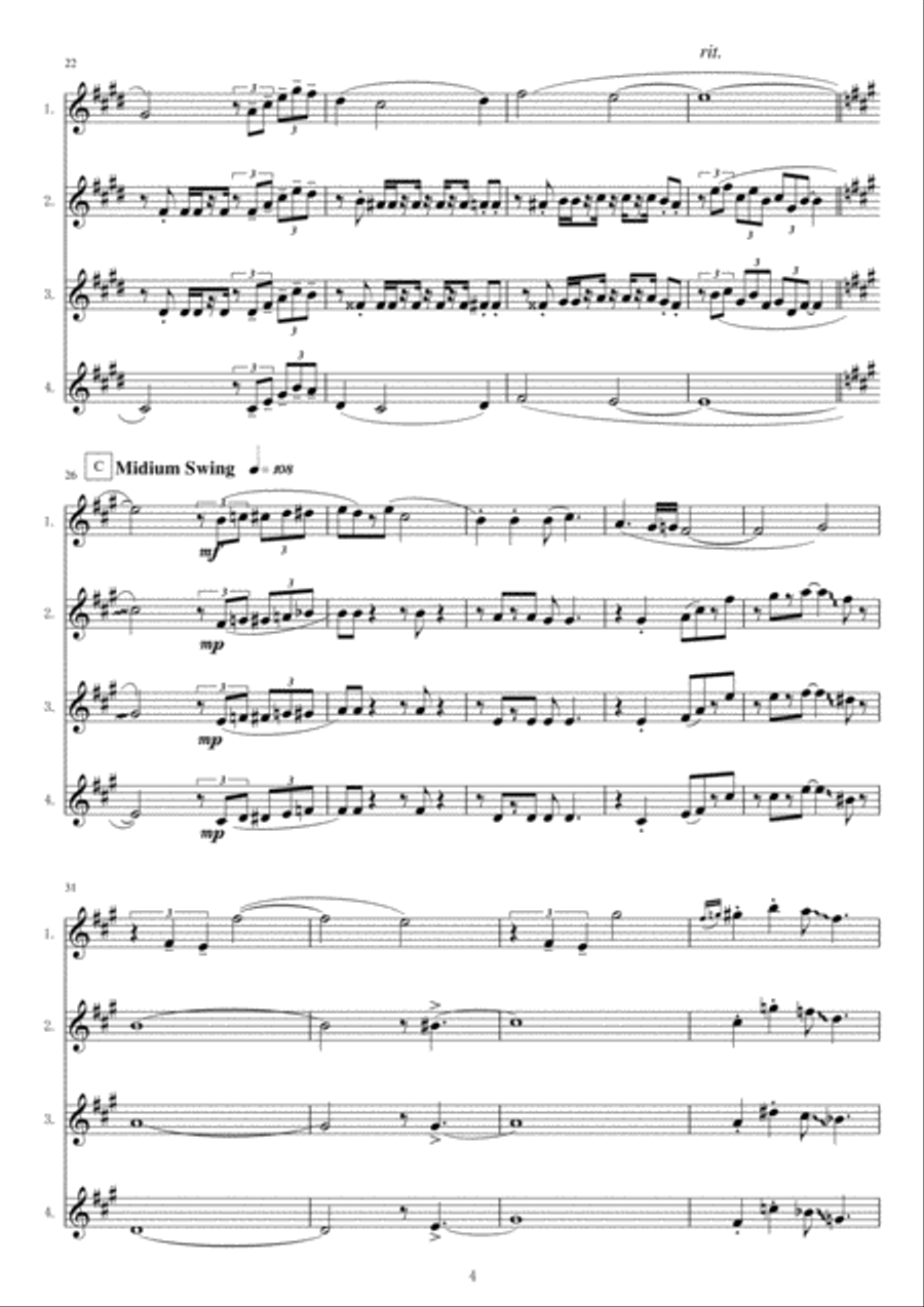 <Flute Qartet> Arabesque No.1 in tropical style Woodwind Quartet scores gallery preview page 4